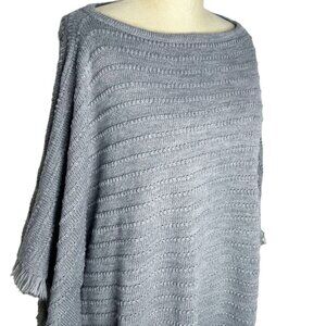 Dillards Sweater Poncho Womens Size One Size Grey Fringe Trim Knit
